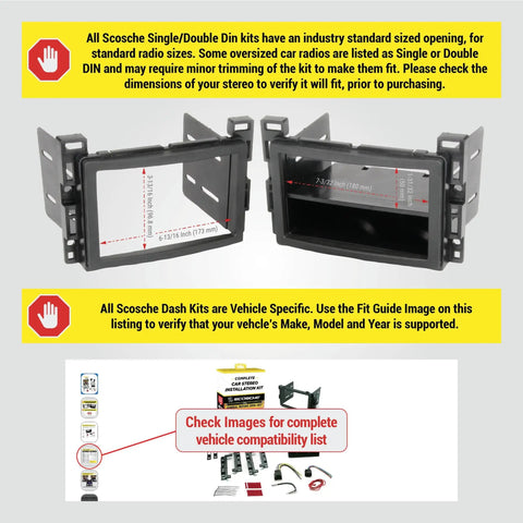 Ultimate Double and Single DIN Car Stereo Installation Kit for 2006 to 2017 Non-Amplified General Motors Rides shown with guide