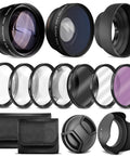 Deluxe Lens Kit For Rebel DSLRs Packed With 58mm Filter Set, wide angle, telephoto lenses, close-up filters, lens hood, and cap