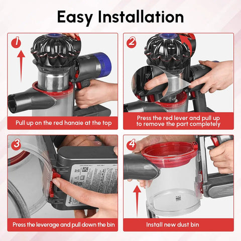 Step-by-step easy installation of replacement dust bin parts for vacuum cleaners beef up suction compatible with V7 V8 SV10 SV11.
