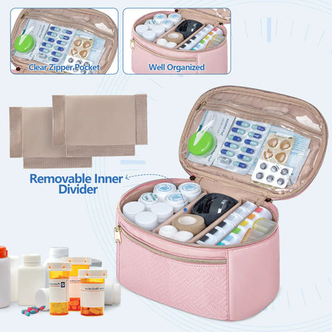 Portable Pill Bottle Organizer Bag For Home And On The Go Travel With Adjustable Dividers Compact Medicine Storage Pouch.