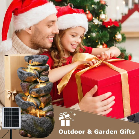 5 Tier Rock Solar Water Fountain Outdoor Garden With LED Lights 36 Inch Tall Cascading Water Feature with holiday gifts