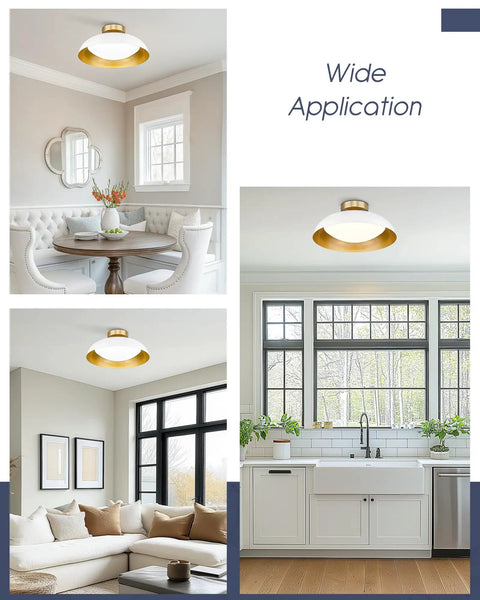 16-Inch LED Flush Mount Ceiling Light With White And Gold Finish, 2400 Lumen, 24W, 5 Color Temperature, Energy Saving Fixture For Living Room Kitchen Bedroom Hallway