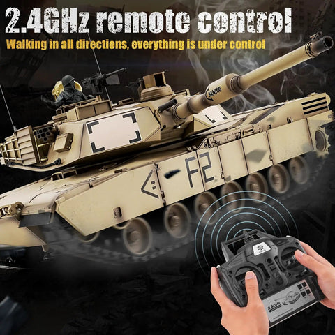 2.4GHz remote control operation of US M1A2 Abrams RC Tank One Sixteenth Scale HengLong 2 4GHz Remote Control Vehicle
