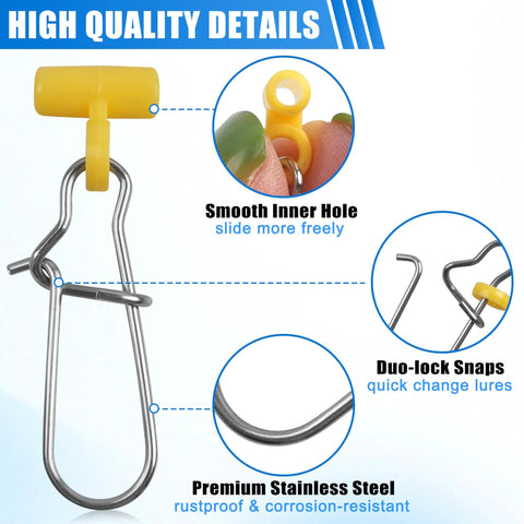 Heavy Duty Sinker Slides For Catfishing Rig Tackle 70 Piece Set With Stainless Steel Duo Lock Snap Swivels Durable Plastic