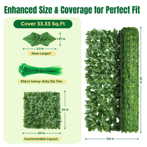 Artificial Ivy Privacy Fence Screen 120 By 40 Inches Looks Realistic Green Wall For Balcony Patio Wall Backyard Indoor Outdoor Visible Panels