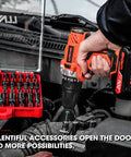 Using Magnetic Impact Nut Driver Set For Pros 55 Piece SAE And Metric Kit With Deep Driver Bits on engine, visible drill and case