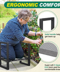 Heavy Duty Folding Garden Kneeler And Seat With Handles being used by senior for gardening support on grass, close view of handles and pad