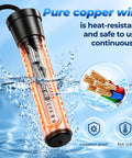 Portable Water Heater For Buckets And Tubs Featuring A Beefy 2000 Watt Immersion Design in water showcasing pure copper wire.