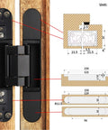 Hidden Door Hinges 6 Inch Concealed Zinc Alloy Butt Hinge With 180 Degree Swing And 3 Way Adjustable Design Pack Of 2 Silver Finish