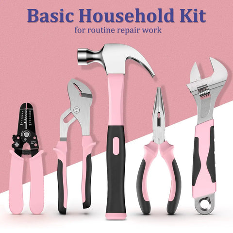 281 Piece Home Tool Kit Portable Hand Tool Set For Home And Auto Repairs Includes Tool Box With Socket Wrench Set Slotted And Phillips Screwdrivers Hex Keys Pliers Tape Measure Spirit Level And Wire Stripper, pink pliers and hammer set