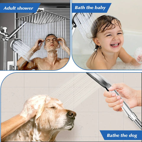 Man using 8 Inch Rain Shower Head With Handheld Spray Combo 11 Inch Angle Adjustable Extension Arm High Pressure Shower System