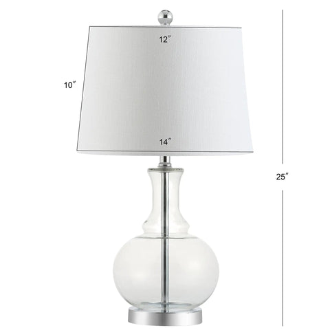 25 Inch Clear Chrome And Brass Glass Table Lamps Set Of 2 With White Linen Drum Shades, Modern Bedside Lamps For Bedroom Or Living Room.
