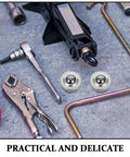 Six Pack Stainless Steel Ball Transfer Units With Omnidirectional Roller Bearings among tools on a workbench