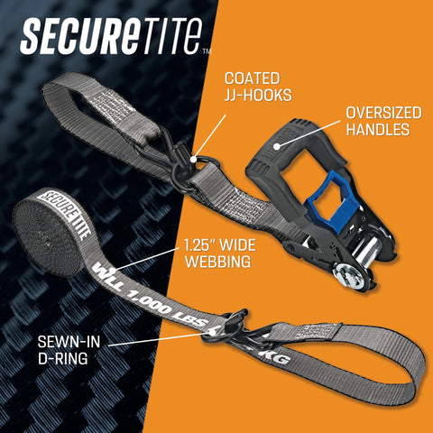 Beefy 4 Pack Ratchet Tie Down Straps One And One Quarter Inch By 16 Foot With Vinyl Double J Hooks for Truck Cargo Hauling