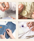 Go Ready 67 Piece Sewing Kit With Threads Needles Scissors And More For Travel Home And College in use for garment repairs.