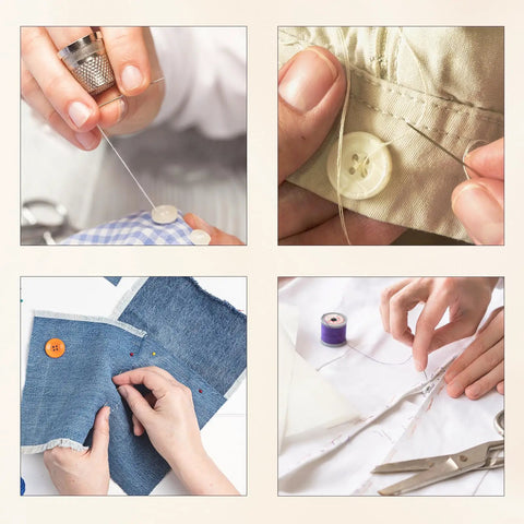 Go Ready 67 Piece Sewing Kit With Threads Needles Scissors And More For Travel Home And College in use for garment repairs.