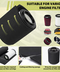Various engine filters with 60 PPI coarse polyurethane foam filter sheet go to washable and reusable cut to size 18x12x0.6 inches.
