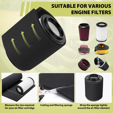 Various engine filters with 60 PPI coarse polyurethane foam filter sheet go to washable and reusable cut to size 18x12x0.6 inches.