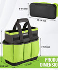 Durable Garden Tool Tote With Waterproof Plastic Base, Eight Pocket Oxford Caddy For Indoor And Outdoor Use, product dimensions shown
