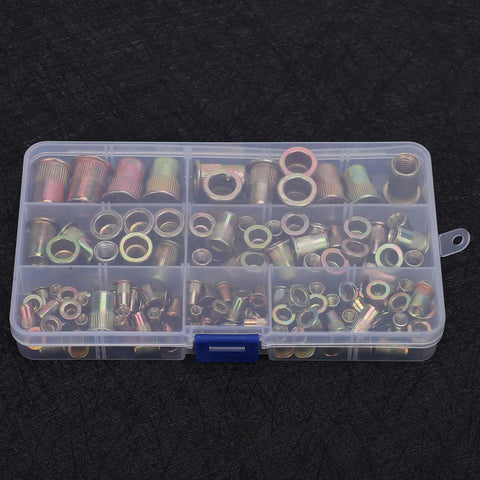 Rivet Nut Kit Zinc Plated M3 Through M12 Rivnuts Set For Hardware Assembly in organized clear plastic case