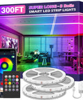 Ultra Long RGB LED Strip Lights With Music Sync, 300Ft 90M displayed with app control, remote, and room decor setup