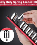 Magnetic Socket Rail Organizer For 3/8-Inch Drive Set Aluminum Alloy Socket Holder With 10 Red Clips in use