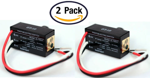 Two Pack Outdoor Dusk To Dawn Light Sensor Controllers for Home Safety, Auto On At Night, hard-wired photocell switches