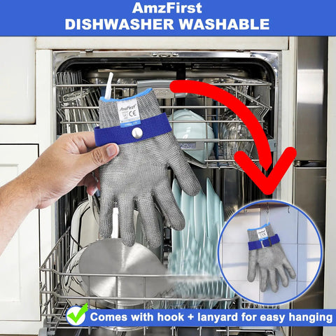 Cut Resistant Kitchen Gloves With Stainless Steel Mesh For Oyster Shucking And Meat And Fish Prep Lightweight Breathable Anti Cut Pro Grade Gear Food Grade Size Large 9 shown in dishwasher