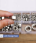 Metric Hex Nut Set, 145-Piece Assortment Kit With 7 Sizes M3 M4 M5 M6 M8 M10 M12, 304 Stainless Steel Nuts in storage case