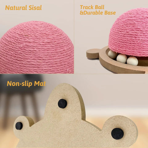 Rock Solid Natural Sisal Cat Scratching Ball With Smooth Spinning Wheel And Durable Wood Base Turtle Shaped Interactive Exercise Toy For Indoor Kittens And Small Pets Claw Guardian