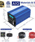 3000W Pure Sine Wave Power Inverter 12V DC To 110V 120V AC With 4 Outlets USB Ports LCD Display ETL Listed UL458 Off Grid Solar Ready