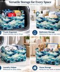 Heavy Duty Collapsible Polyester Storage Basket And Foldable Home Organization Bin For Living Room Bedroom Closets Nifty Space Saving Tote for trunk, laundry, bathroom, and home.
