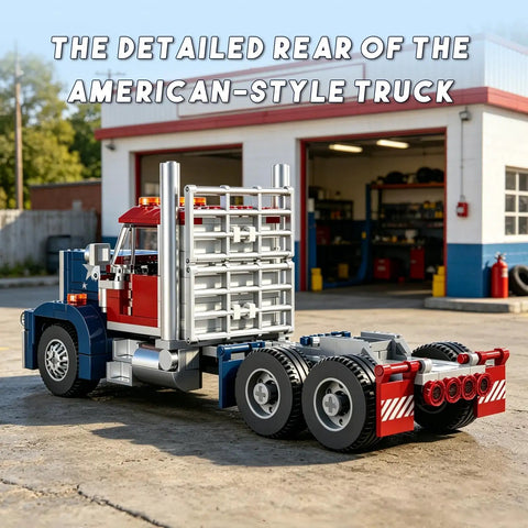 Epic Classic American Semi Truck Building Kit For Kids And Adults With 269 Pieces In ABS Plastic Realistic Long Nose Tractor Trailer Model rear view