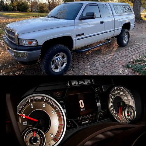 Front view of Dodge Ram 1994-2002 with dashboard showing Axle Disconnect Kit PSL400 For Dodge Ram 1994 To 2002 4x4 Front Axle Actuator Engagement System.