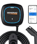 Level 2 Plus 48 Amp EV Charger With Quick Charge, Ultra Compact 25 Ft Cable, WiFi Bluetooth App Management shown with monitor.