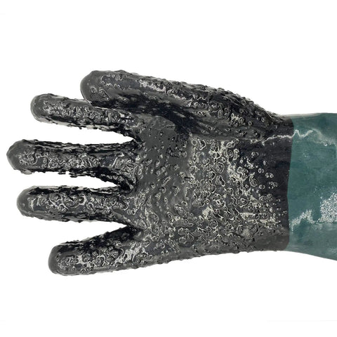 Rugged Rubber Sandblasting Gloves For Abrasive Blasting, Long 23.6 Inch Cuffs With Cotton Lining, textured palm grip