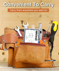 Toolbelt with various tools, including a screwdriver and wrenches, emphasizing convenience for DIY projects.