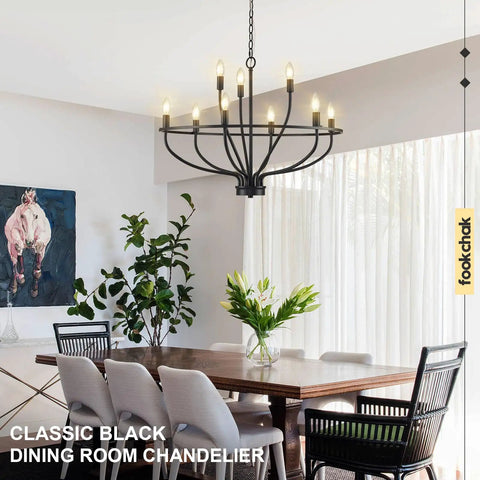 9 Light Black Candle Chandelier For Dining Room And Living Room Over Table Modern Fixture With E12 Sockets Delivers Bright Ambiance And A Killer Vibe For Kitchen Island And Foyer