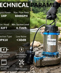 1HP 6000 GPH Submersible Sump Pump For Sewage And Effluent Built Tough In Cast Iron 115V Residential Septic Pump shown outdoors