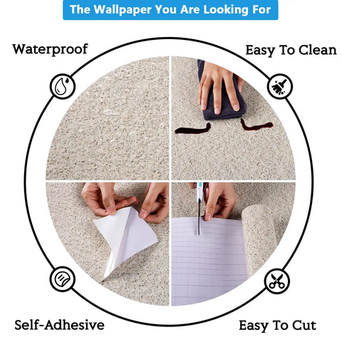 Light Brown Granite Peel And Stick Countertop Paper, 24 By 354 Inch close-up showing waterproof, easy to clean, self-adhesive, easy to cut features