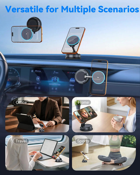 15W MagSafe Car Mount Charger With Vacuum Suction Cup And Nano Adhesive Base, Fast Wireless Holder On Dashboard and Home Use