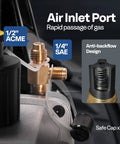 Air inlet port and fittings of the Knockout Performance One Third Hp Five Cfm Ac Vacuum Pump and Four Way Manifold Gauge Set.