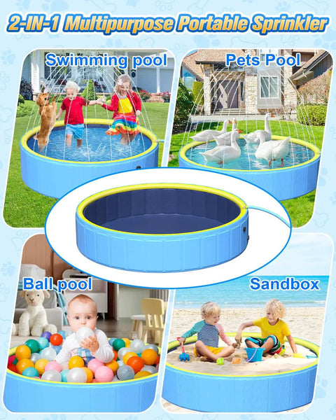 Huge 79 Inch Foldable Kiddie Pool For Pets And Kids With Non Slip Hard Plastic 2 In 1 Sprinkler Pool Portable Outdoor Backyard Splash Play Perfect For Summer Lawn Parties And Family Fun