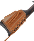 Rugged Leather And Canvas Gun Buttstock Cheek Rest Riser With Shell Holder For Scoped Rifle brown color, cheek pad, ammo holder