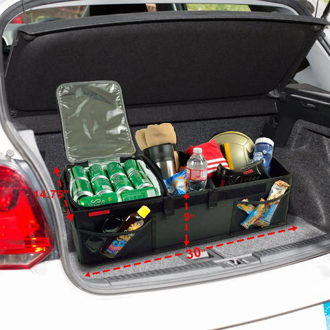 Beefy Heavy Duty Trunk Organizer Set With No Slide Rigid Base 70 Lb Capacity 30 By 15 Inches Black Pack Of 2 holding items in trunk