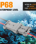 Grey IP68 Waterproof 50 Amp Battery Quick Connect and Disconnect Kit for 6 to 8 Gauge Jumper Cables in underwater setting
