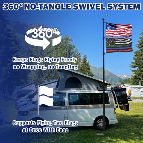 20Ft RV Telescoping Flag Pole Kit With Heavy Duty 14 Gauge Aluminum Flagpole And Tire Mount Base Portable Flag Kit At Campsite