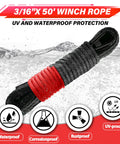 Off Road Beefed Up Winch Rope Kit With Eight Thousand Five Hundred Pounds Capacity And Three Sixteenth Inch By Fifty Foot Synthetic Cable