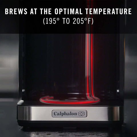 Close-up of coffee brewing temperature on Programmable Coffee Maker With Glass Carafe, 14 Cup Capacity, Stainless Steel Finish