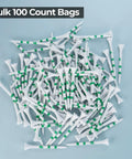 Four Leaf Clover Shamrock Golf Tees Bulk Pack Three And A Quarter Inch Plastic Tees White With Green Stripes, 100 Count